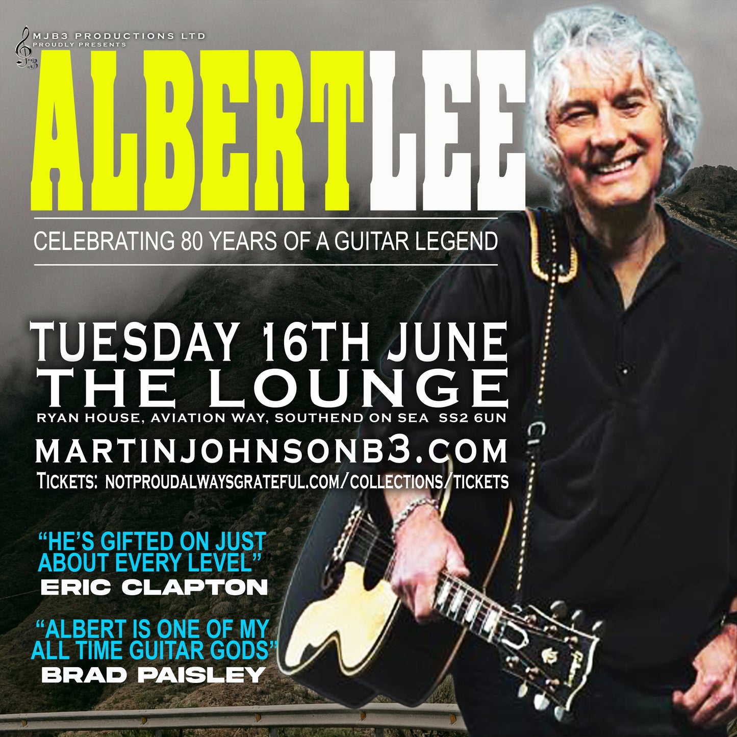 Tue 16 June - Albert Lee - LIVE! with FULL BAND - THE 80th BIRTHDAY WORLD TOUR comes to SOUTHEND !